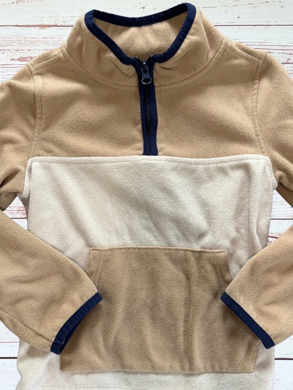 OshKosh Boys Size 6 Tan Colorblock Quarter Zip Fleece Sweater